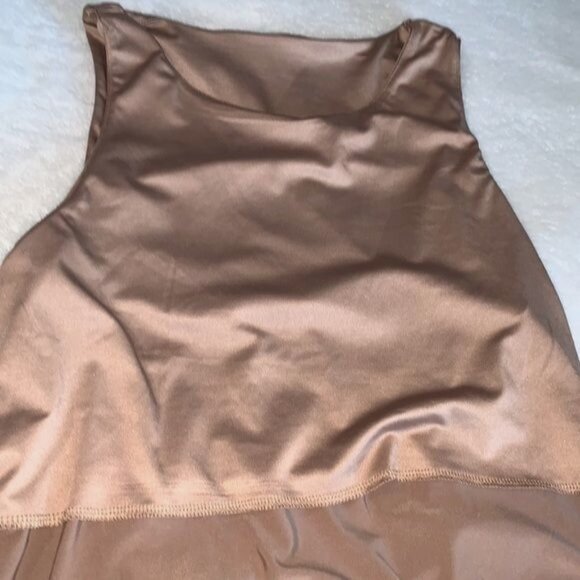 And Now This Womens Tan Sleeveless Bodysuit L Polyester/Spandex Blend Snap Closu - Picture 4 of 11